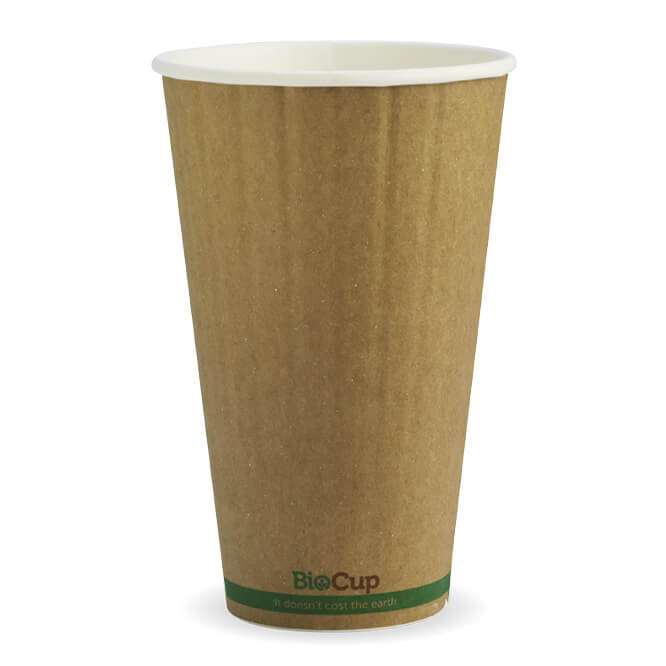 Biopak 16oz Coffee Cups Double Wall Kraft Green Stripe (600/ctn)  | (40/sl)