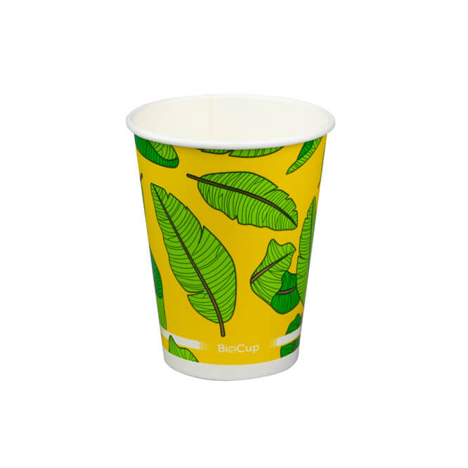 Biopak 390mL/12oz  Cold Paper Cup mixed leaf design (1000/ctn 50/slv)