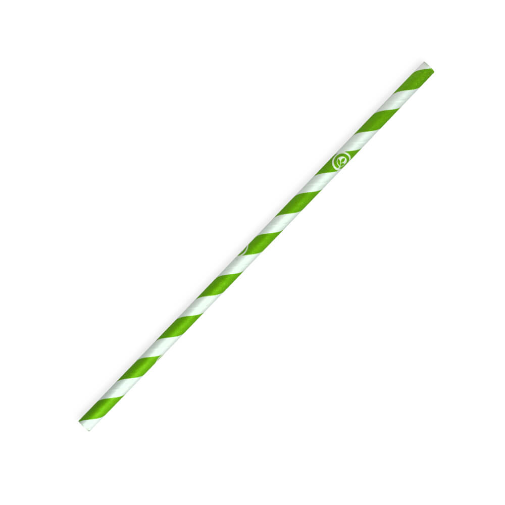 Biopak Straw 6mm straw-Green Stripe 2500/ctn (250/bx)