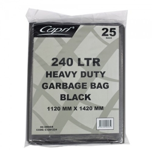 Bin Liner C-GB1224 Black Flat Pack Heavy Duty 240L (100/ctn) (25/slv)