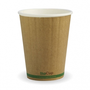 Biopak 12oz Coffee Cups Kraft Green Stripe (90mm) (1000/ctn)  | (40/sl)