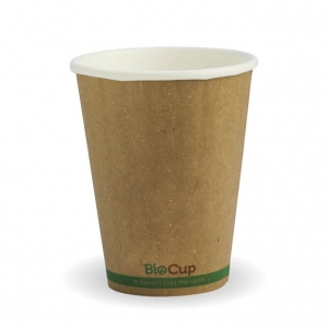 Biopak 8oz (90mm) DW Kraft Green Stripe Coffee Cups (1000)  | (50/SLEEVE)