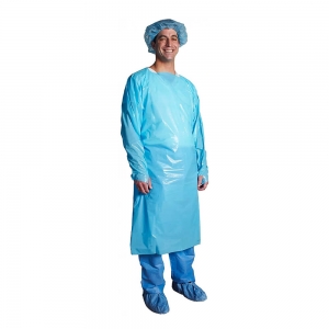 CPE/PE Clinical Disposable Blue Isolation Medical Covid-19 Gowns with Thumb loop